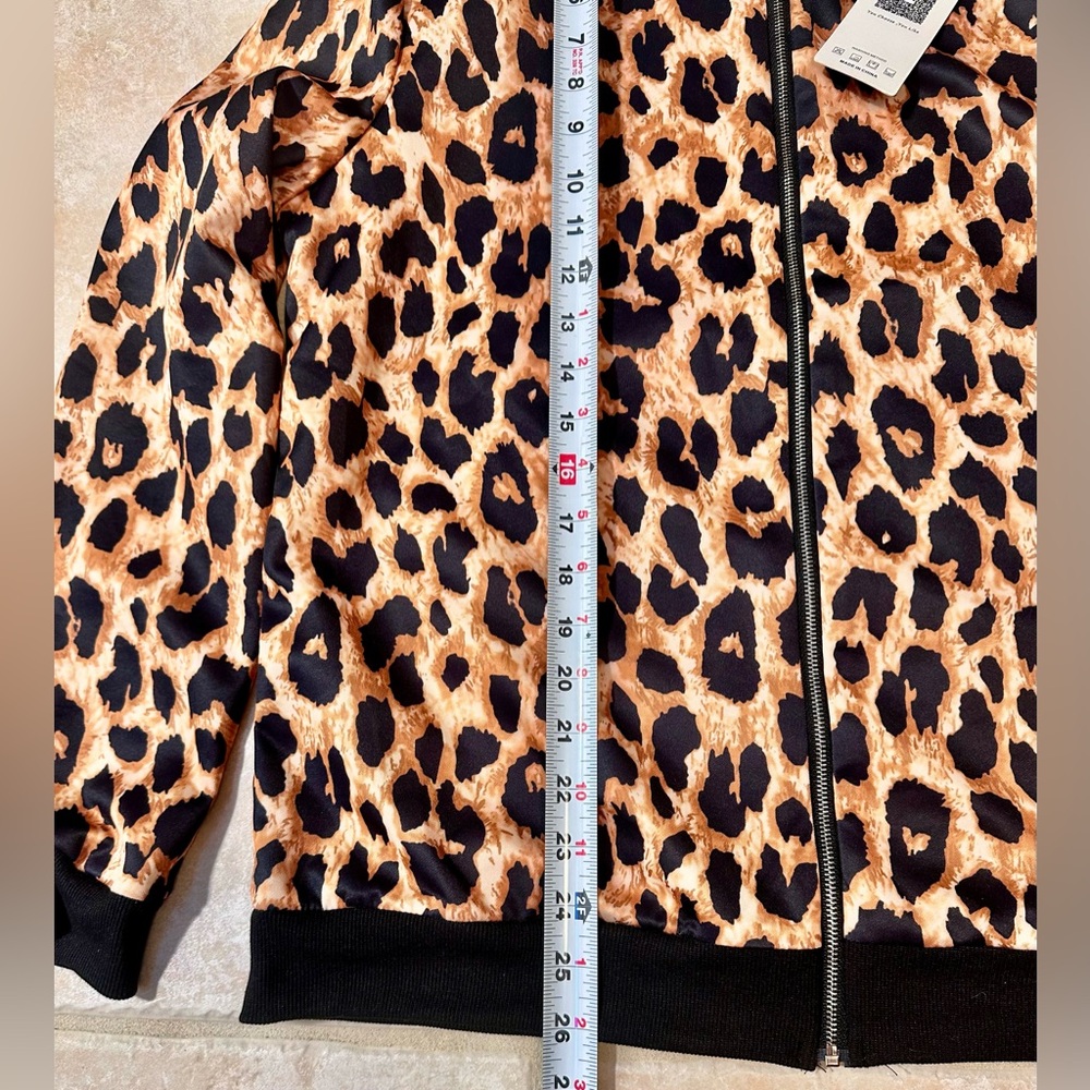 EcoWish Leopard Print Bomber Jacket XL Hip Hop Streetwear Zipper Lightweight - Picture 4 of 8